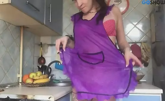 Fingering Wet Cunt and Banana Fucked Kitchen