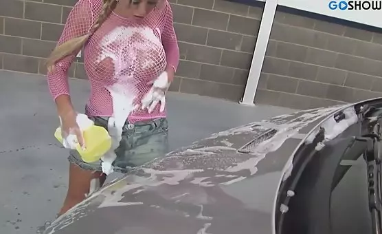 Carwash Orgy Threesome Seduction with Blonde and Brunette